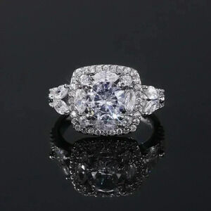 ▶SHINY ROUND CZ SQUARE 925 STERLING SILVER LUXURY WEDDING RINGS FOR WOMEN, L053